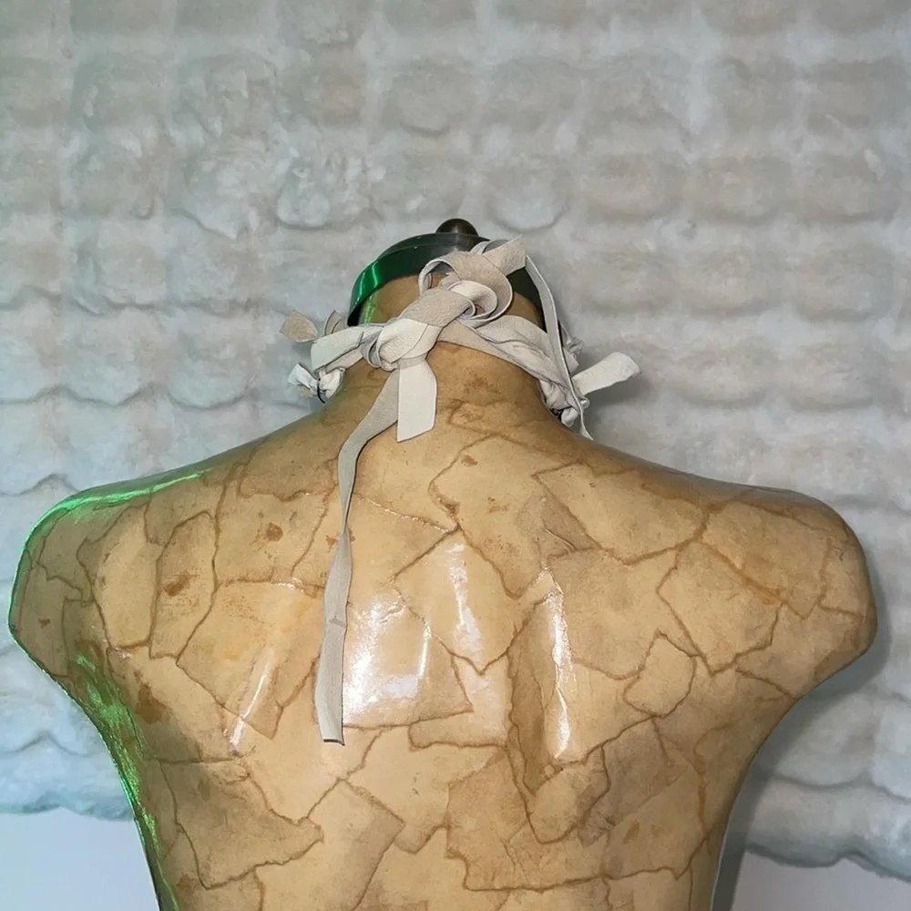 HANDCRAFTED hand knitted wire necklace or bracelet by me with leather straps NWT - Picture 5 of 15